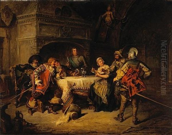 The Card Game (+ The Concert; Pair) Oil Painting by Jakob Emanuel Gaisser
