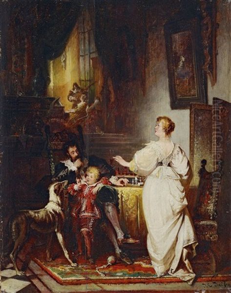 Familienszene In Interieur Oil Painting by Jakob Emanuel Gaisser