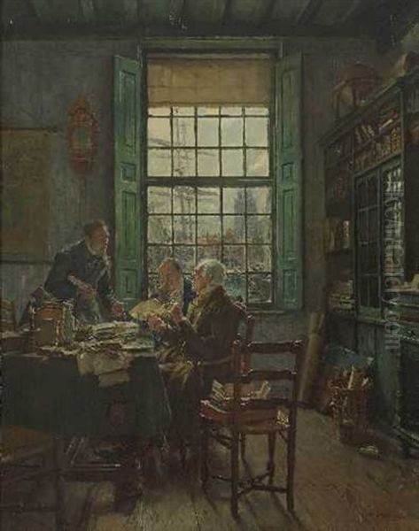 Vertragsverhandlungen In Der Kanzlei Des Notars Oil Painting by Max Gaisser