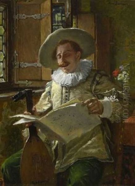 Singender Lautenspieler Oil Painting by Max Gaisser