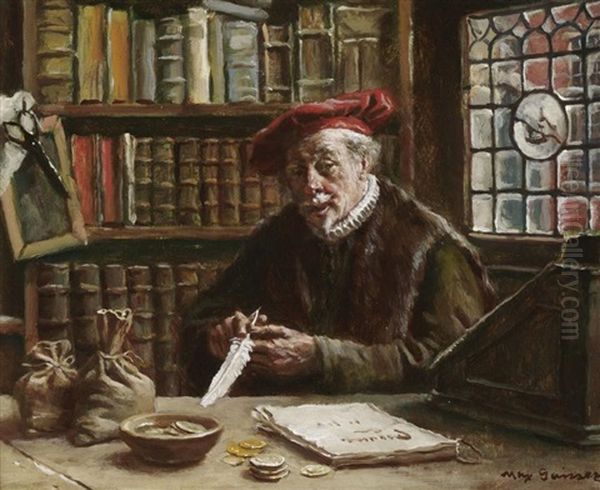 Der Geldwechsler In Seiner Stube Oil Painting by Max Gaisser