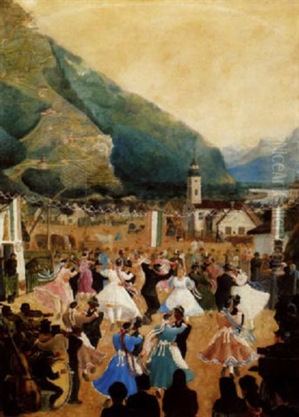 Tancmulatsag, 1942 (dance) Oil Painting by Janos Gajdos