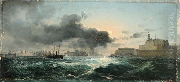 La Valletta, Malta, Bei Tag (+ La Valletta, Malta, Bei Nacht; Pair) Oil Painting by Luigi Maria Galea