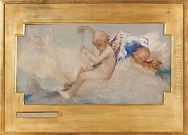 Ange A La Lyre Sur Une Nuee Oil Painting by Pierre-Victor Galland