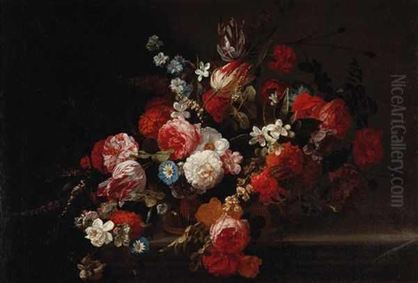 A Still Life Of Flowers In A Basket Oil Painting by Hieronymus Galle I