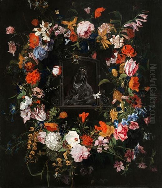 Madonnenbild Im Blumenkranz Oil Painting by Hieronymus Galle I