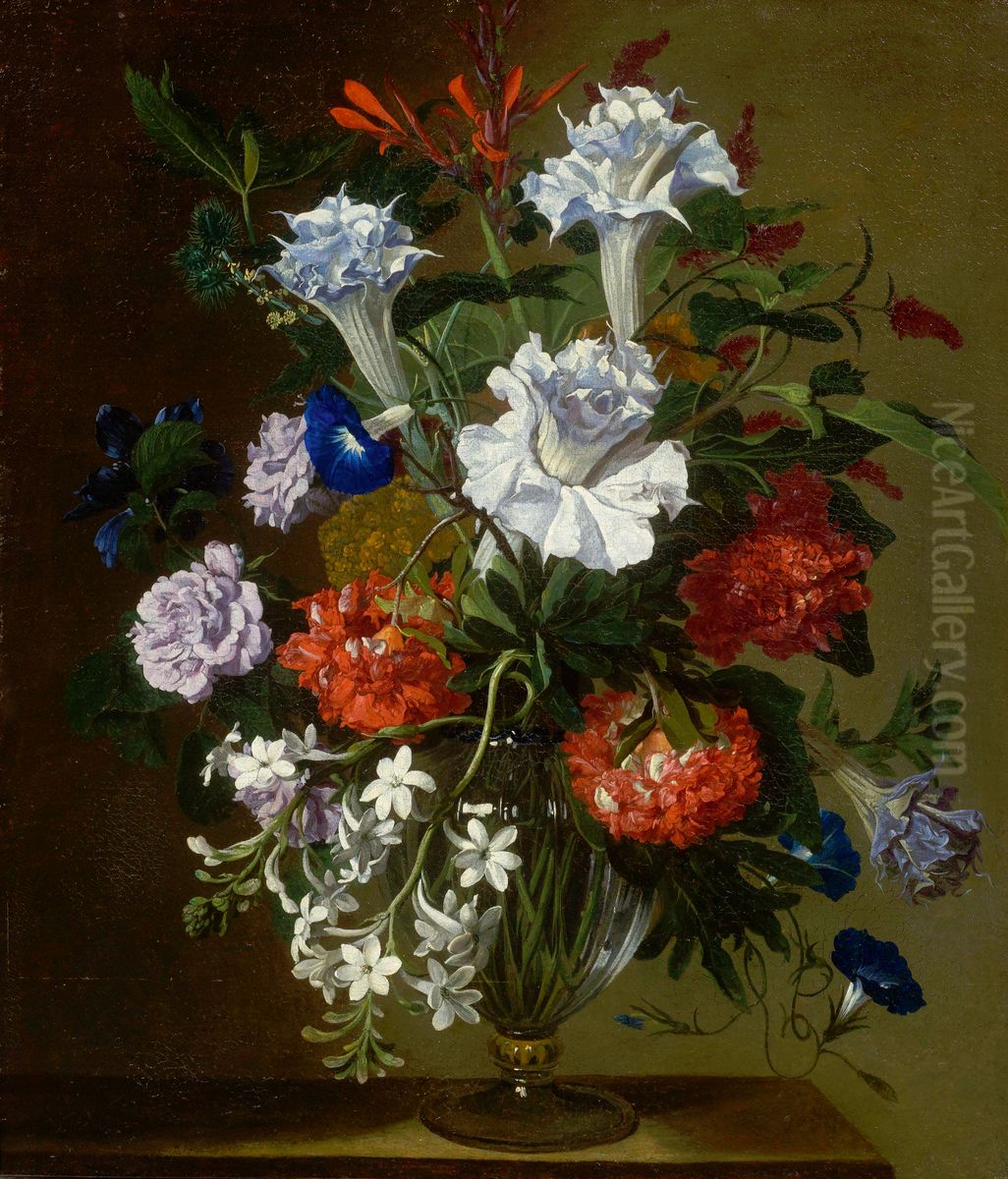 Still Life Of Flowers With Carnations, Peonies And Lilies Oil Painting by Hieronymus Galle I