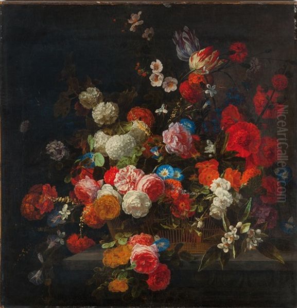 Grosser Blumenstrauss Mit Rosen, Schneeballen Und Tulpen Oil Painting by Hieronymus Galle I