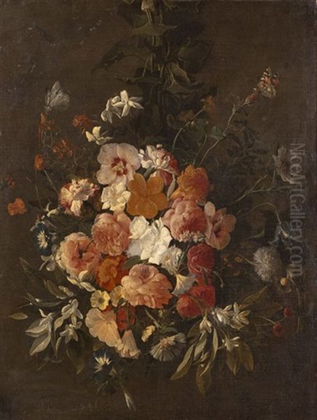 Bouquet De Fleurs Suspendu Aux Papillons Oil Painting by Hieronymus Galle I