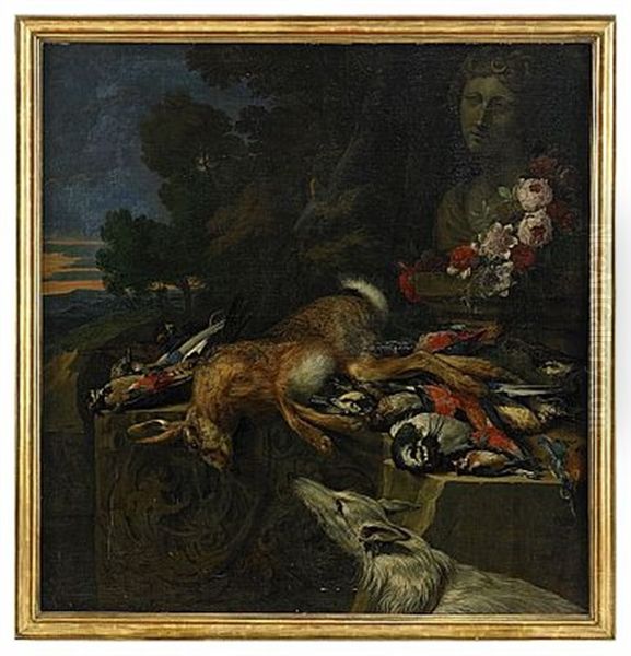 Stilleben Med Hund, Hare Och Faglar Oil Painting by Hieronymus Galle I
