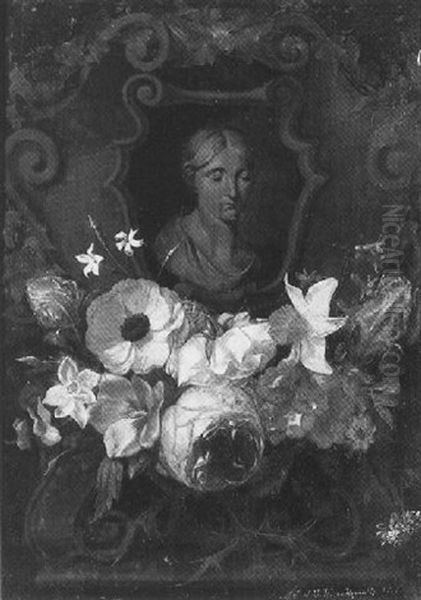 Le Buste De La Vierge Entoure D'une Guirlande De Fleurs Oil Painting by Hieronymus Galle I