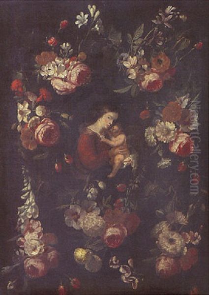 Vierge A L'enfant Dans Une Guirlande De Fleurs Oil Painting by Hieronymus Galle I