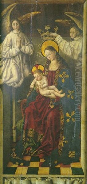Vierge A L'enfant Couronnee Par Deux Anges Oil Painting by Fernando Gallego