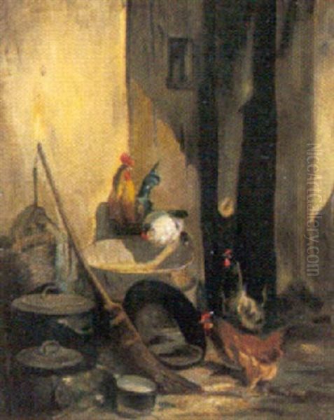 Scene De Basse-cour Oil Painting by Louis Jacques Gallet