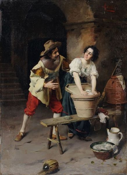 Galante Szene Bei Der Wascherin Oil Painting by Giuseppe Galli