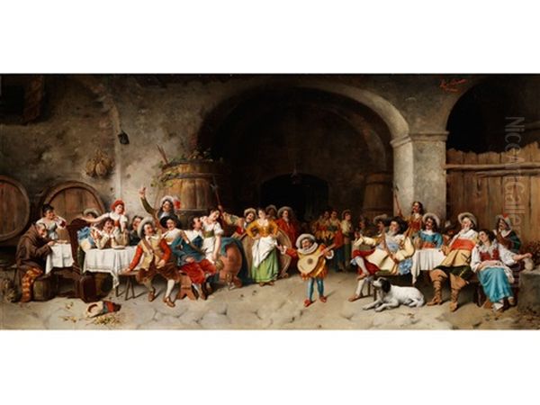 Grosse Festgesellschaft In Historischen Kostumen Mit Musikeinlage Oil Painting by Giuseppe Galli