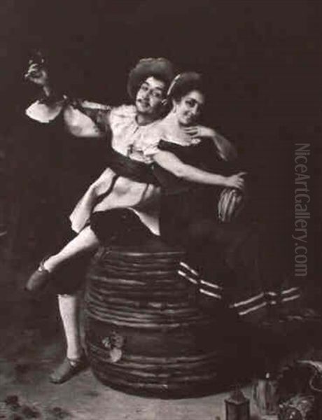 Sharing A Bottle Of Wine Oil Painting by Giuseppe Galli