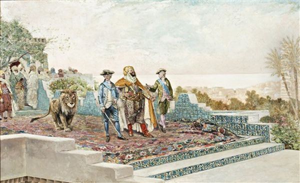 La Visita Oil Painting by Baldomero Galofre Y Gimenez