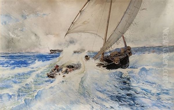 Barcos En La Tempestad Oil Painting by Baldomero Galofre Y Gimenez