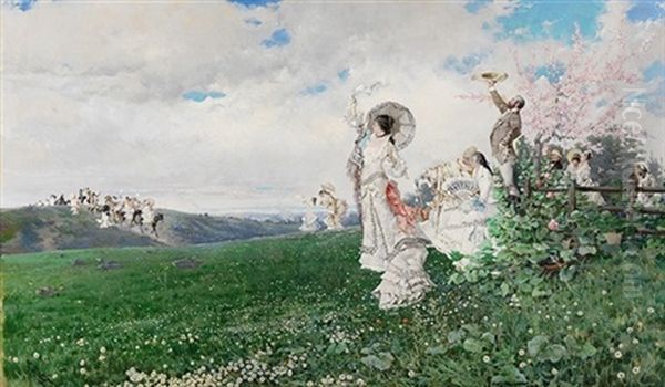 Paisaje Con Personajes Oil Painting by Baldomero Galofre Y Gimenez