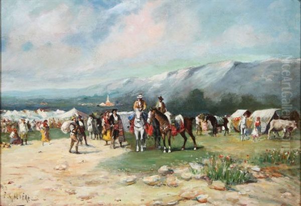 Gypsy Encampment In The Foothills Oil Painting by Baldomero Galofre Y Gimenez