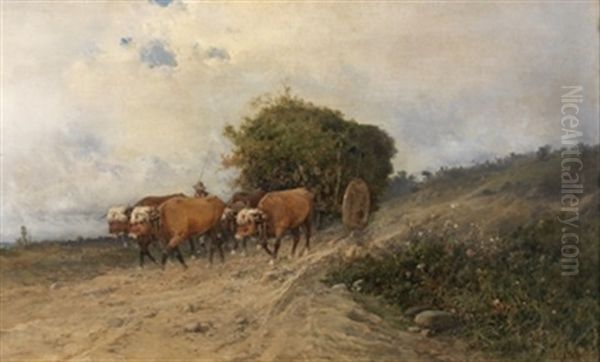 Carro Con Bueyes Oil Painting by Baldomero Galofre Y Gimenez