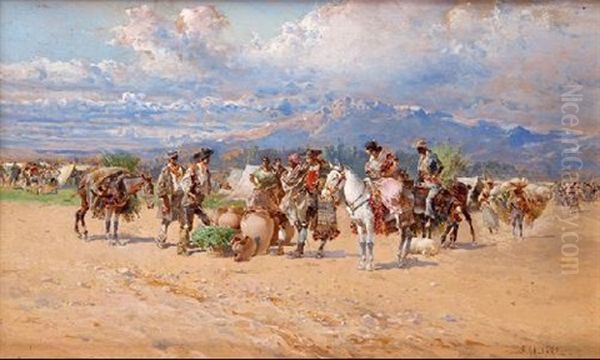 Feria Oil Painting by Baldomero Galofre Y Gimenez