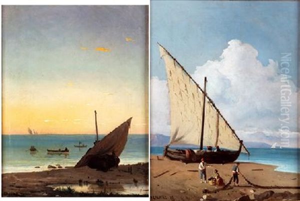 Marina (+ Another; Pair) Oil Painting by Baldomero Galofre Y Gimenez