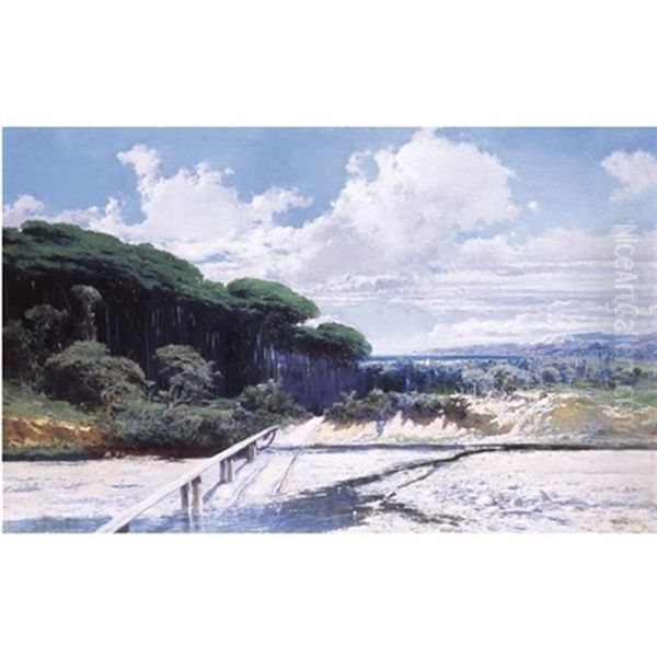 Paisaje De La Costa Brava (view Of The Costa Brava) Oil Painting by Baldomero Galofre Y Gimenez