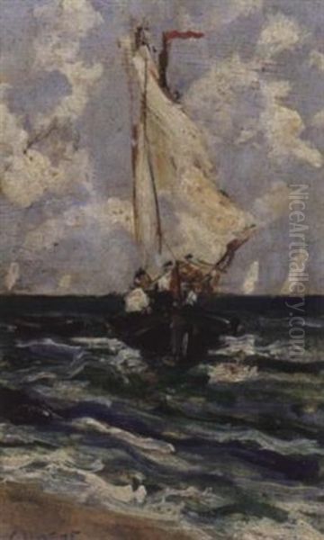 Boat Sailing To A Beach Oil Painting by Baldomero Galofre Y Gimenez