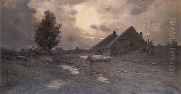 Paisaje Con Rebano Oil Painting by Baldomero Galofre Y Gimenez