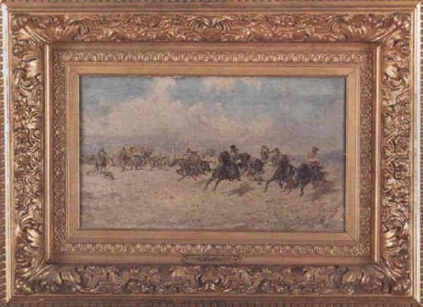Arabian Battle Scene Oil Painting by Baldomero Galofre Y Gimenez