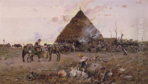 The Country Farm Oil Painting by Baldomero Galofre Y Gimenez