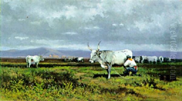 Mungitura Nella Campagna Romana Oil Painting by Baldomero Galofre Y Gimenez