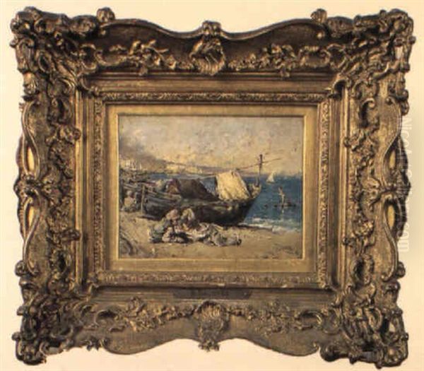 Escena De Ninos En La Costa Del Mediterraneo Oil Painting by Baldomero Galofre Y Gimenez