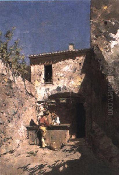 A Street Scene, Seville Oil Painting by Baldomero Galofre Y Gimenez