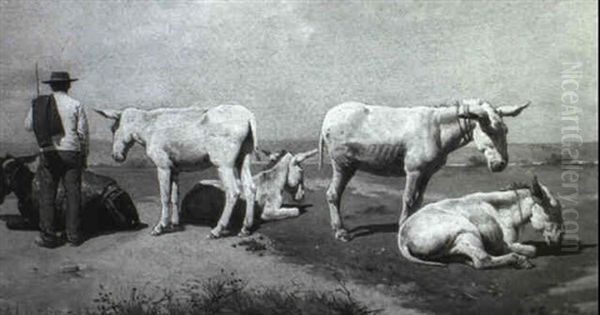 Los Burros En El Camino Oil Painting by Baldomero Galofre Y Gimenez