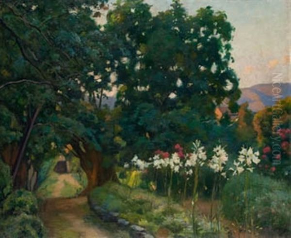 Arboles Y Azucenas Oil Painting by Enrique Galwey Y De Garcia