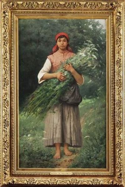 Jeune Paysanne De La Vallee D'andorno - Piemont Oil Painting by Jules-Alexandre Gamba De Preydour