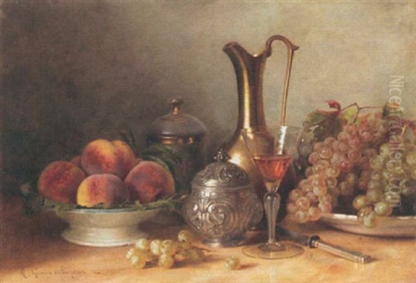 Still Life With Peaches Oil Painting by Jules-Alexandre Gamba De Preydour