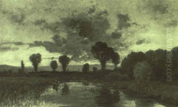 Fluslandschaft Am Abend Oil Painting by Otto Gampert