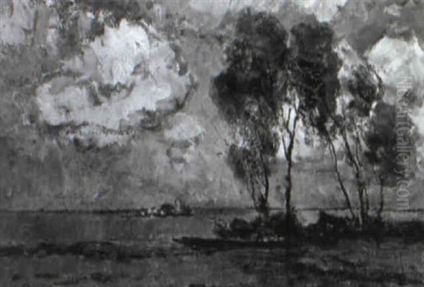 Blick Auf Chiemseeinsel An Einem Dunstigen Fr_hherbsttag Oil Painting by Otto Gampert