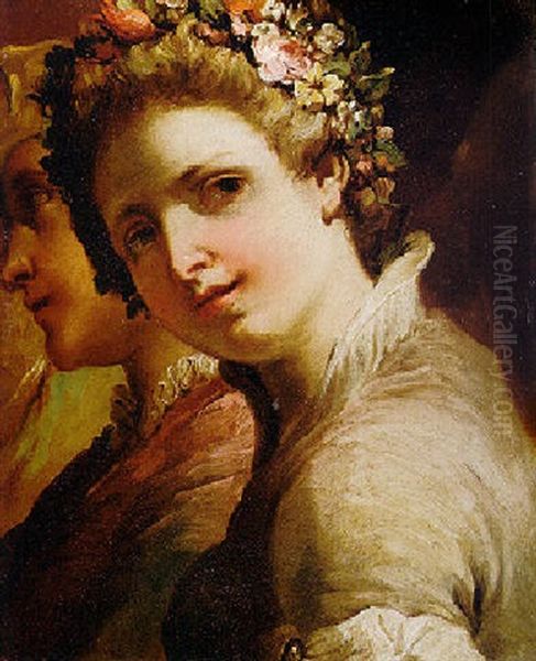 Studies Of The Heads Of A Young Man And Girl Oil Painting by Gaetano Gandolfi