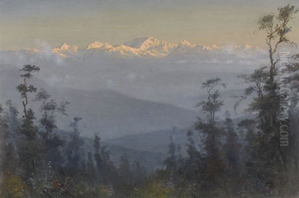 Der Abendliche Kangchendzonga Von Darjeeling Aus Oil Painting by Jamini Prakash Gangooly