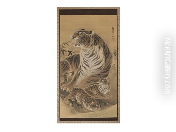 Mother And Child Of Fierce Tiger Oil Painting by  Ganku