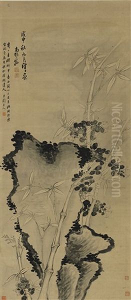 Bamboo And Stone Oil Painting by Gao Fenghan