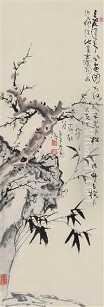 Stone Bamboo And Titoni Oil Painting by Gao Fenghan