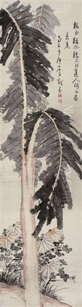 Chrysanthemum And Banana Trees Oil Painting by Gao Fenghan