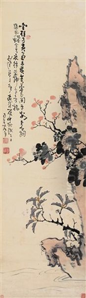 Flowers And Rock Oil Painting by Gao Fenghan