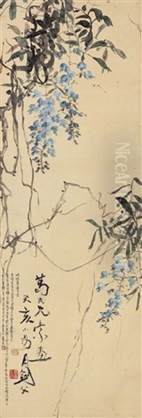 Wisteria Oil Painting by Gao Jianfu